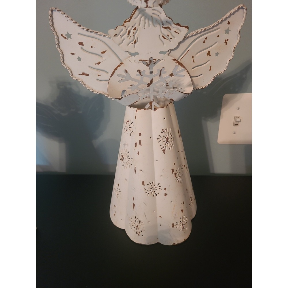 Vintage white tin /metal angel‎ with Snowflake 14" - Picture 8 of 13